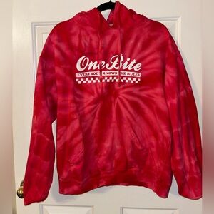 Barstool Sports one Bite Red Tie-Dye Hoodie size Large